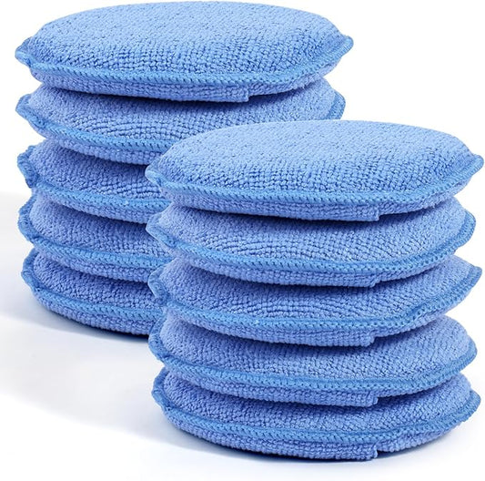 10 Pack Wax Applicator Pads, Microfiber Applicator Pad with Finger Pocket, Foam Car Wax Applicator Pad for Car Cleaning and Polishing (Blue)