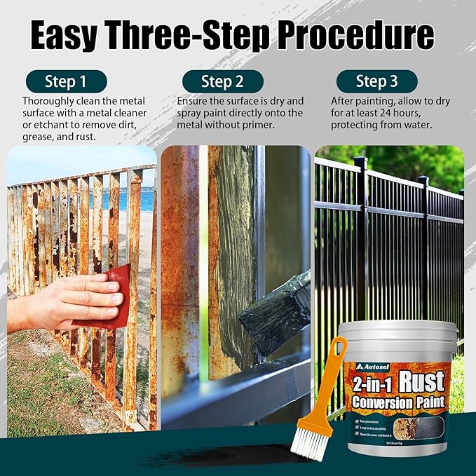2-in-1 Rust Converter & Metal Primer, Stops Rust,Rust Inhibitor Paint for Metal, Rust Conversion Paint, Heat-Resistant Anti Rust Coating for Car, Marine, Industrial, Chassis, Long-Lasting (34.9 oz)