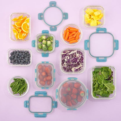 JoyJolt 24pc Borosilicate Glass Storage Containers with Lids | 12 Airtight/Freezer Safe Food Storage Containers for Pantry and Kitchen | Meal Prep Container for Lunch | Glass Tupperware Set