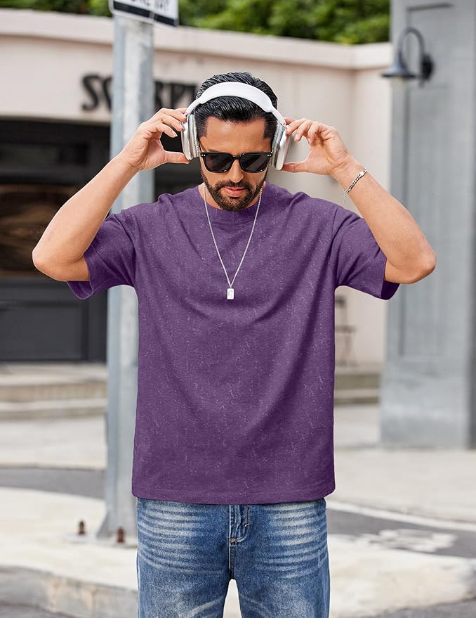 COOFANDY Men's Cotton T-Shirts Oversized Shirt Short Sleeves Streetwear Loose Fit Summer Tee Tops Washed Basic Unisex Shirts