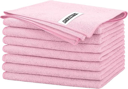 FIXSMITH Pink Microfiber Cleaning Cloth -Pack of 8, Highly Absorbent Cleaning Rags, 16"X12" All Purpose Cleaning Towels for Housekeeping, Kitchen, Car, Lint Free and Reusable Microfiber Towels