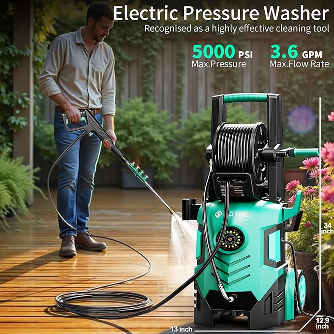 2025New Pressure Washer 4800PSI, 34" Tall, 4 Quick Connect Nozzles,Inlet Hose&Filter&500mlFoam Cannon for Cars/Fences/Driveways/Home Cleaning,Blue