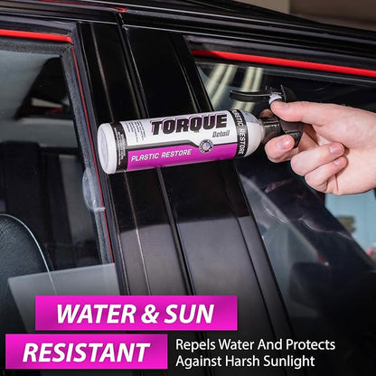 Torque Detail Plastic & Trim Restorer Spray - Restores, Shines & Protects Plastic, Vinyl & Rubber Surfaces With Molecular Restoration - Apply in Minutes, Lasts At Least 6 Months (8 fl. oz)