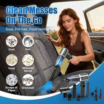 WUDOO-5-in-1 Car Vacuum Cleaner Portable Cordless Dust Remover 20,000 Pa Powerful Handheld Cordless Charging Vacuum with Flashlight Function Supports Fast Charging and LED Display