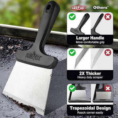 GRILLART Griddle Cleaning Kit for Blackstone, Flat Top Grill Cleaning Kit with Grill Stone, Griddle Scraper, Scouring Pad and Handles, Multifunctional Griddle Accessories for Rusty Grills, Orange