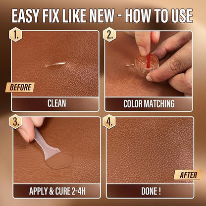 KIKYO Brown Leather Repair Kit, Faux Leather Chair & Couch Repair Kit for Furniture, Sofa, Purse, Belt, Super Easy Match Colors and Fix Scratches, Tears, Fade, Holes on PU, Genuine & Pleather