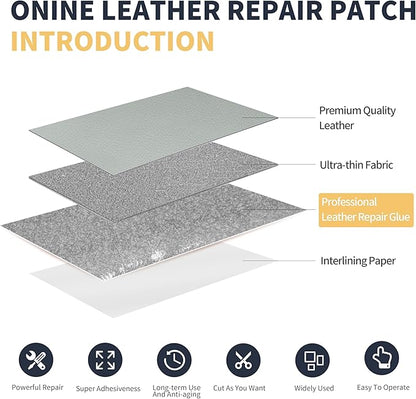 ONine Leather Repair Patch，Leather Repair Tape, 3 x 60 inches Leather Repair Patch for Furniture,Vinyl Repair kit，Leather Couch Patch，for Sofas, Furniture, car Seats(Blue Gray-Litchi Grain)