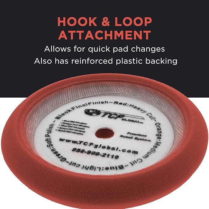 TCP Global 8" Red Foam Buffing Pad Extra Coarse Cutting Polish Hook and Loop Backing - Buffing Pad for Automotive, Marine, Truck, RV & Compound Cutting