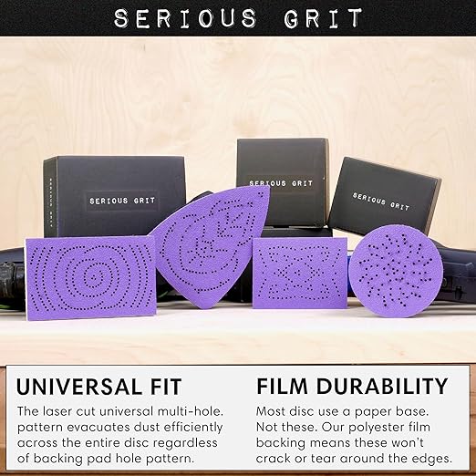 Serious Grit - 3.5-Inch (90mm) 120 Grit Sanding Discs - Advanced Ceramic Grain - Universal Multi-Hole Design Fits Festool RO 90 & Other 3.5 in RO Sanders - Heavy-Duty Hook & Loop Film Discs - 50 Pack