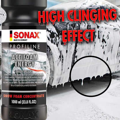 SONAX ActiFoam Energy 618300 | High-Foaming Car Wash Shampoo | Powerful Dirt Removal with Fresh Scent | Safe for All Paint Wax Sealants & Coatings | Use with Foam Cannon or Bucket | 1L (33.8oz)