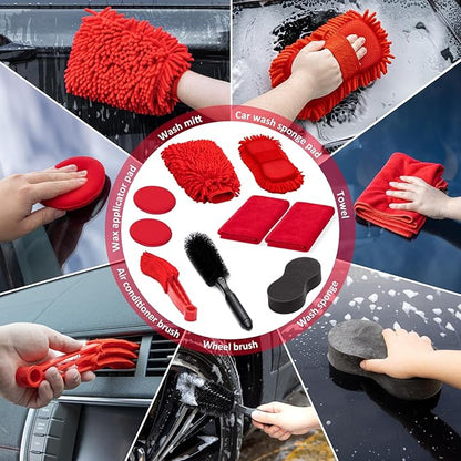 GPUSFAK 45Pcs Car Wash Cleaning Kit with High Power Handheld Vacuum Windshield Cleaning Tool with Side Mirror Squeegee Detailing Brushes Tire Brush Towels Complete Detailing Set for Car