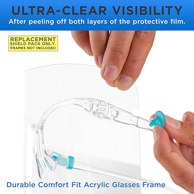 TCP Global Salon World Safety Replacement Face Shields Only (40 Packs of 10), Glasses Frames Not Included – Fits Most Brands, Ultra Clear, Full Face, Protect Eyes Nose Mouth, Anti-Fog PET Plastic
