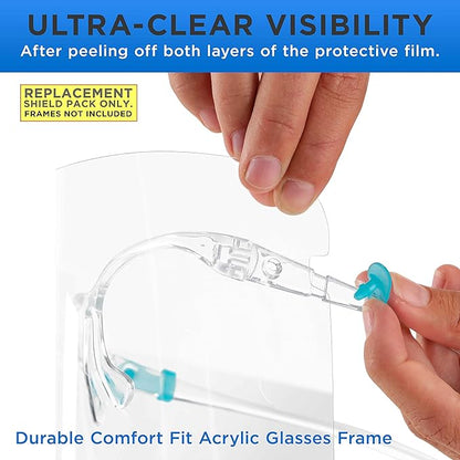 TCP Global Salon World Safety Replacement Face Shields Only (40 Packs of 10), Glasses Frames Not Included – Fits Most Brands, Ultra Clear, Full Face, Protect Eyes Nose Mouth, Anti-Fog PET Plastic