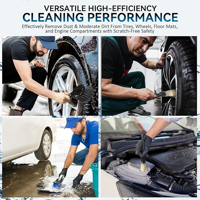 Eomarce Tire Brushes for Cleaning Tires, Car Wheel Brushes for Cleaning Wheels, Rim Cleaner Brush for Car Detailing, Premium Wheel Cleaner Brush Kit Safe for Cars, Trucks, SUVs, RVs, Motorcycles