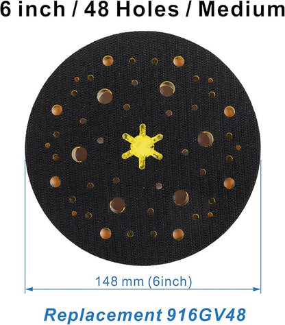 6 inch with 48 Holes Hook and Loop Backing Pad for Air Sander Polisher, 5/16"-24 Thread Max 13000RPM, Pack of 1