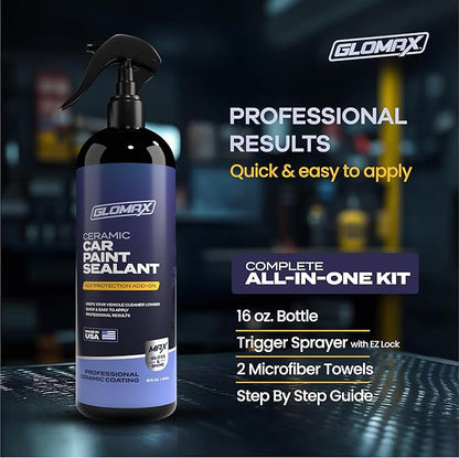 Car Wax Spray and Ceramic Coating For Cars With Added UV Protection (16 oz)- Long Lasting Shiny Car Stuff - Spray Wax For Cars With 2 Micro Fiber Towels, Waterless Wash