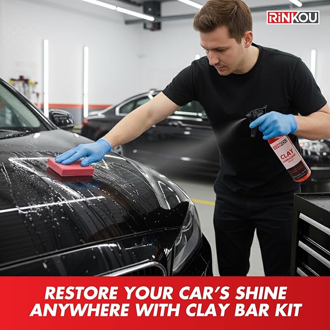 Clay Bar Kit - Includes 5 Car Clay Bars for Auto Detailing (100g + 4x50g) + 16 fl. oz Lubricant + 2 Microfiber Cloths for Scratch-Free Finishing, Essential Kit for Car Detailing