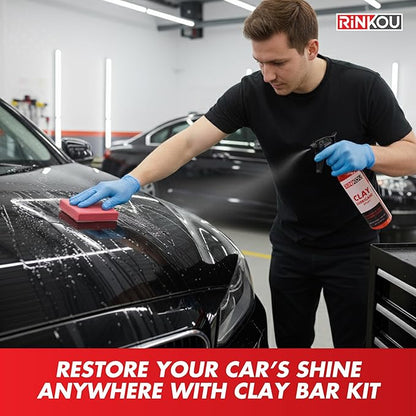 Clay Bar Kit - Includes 5 Car Clay Bars for Auto Detailing (100g + 4x50g) + 16 fl. oz Lubricant + 2 Microfiber Cloths for Scratch-Free Finishing, Essential Kit for Car Detailing