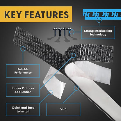 Industrial Strength - Black Indoor/Outdoor Adhesive Mounting Tape - Self Mating Reclosable Fastener Compatible with 3M SJ3550 / SJ3560 Dual Lock