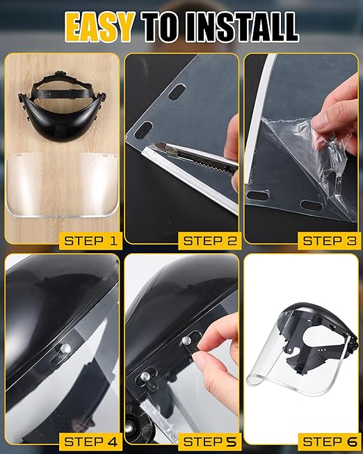 Copkim 2 Safety Face Shield for Grinding and Cutting with 10 Replacement Clear Visor Full Impact Resistant Face Shield Protection Mask for Work Construction Weed Whacking Woodworking (Aluminum Edge)
