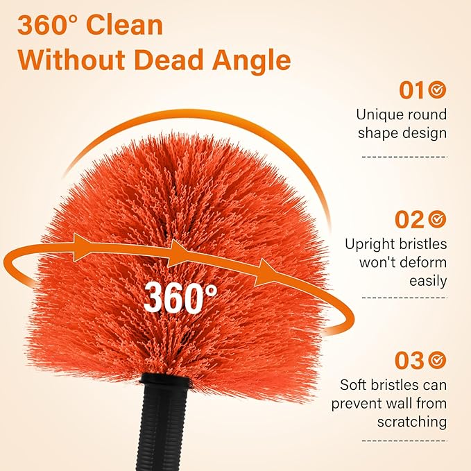 Feather Dusters,Cobweb Duster with 5-20FT Extension Pole | Spider Web for Outdoor & Indoor Web Cleaning | Soft Bristle | Lightweight Extendable Handle | 3/4" Standard Acme Threaded Fits Cleaner Tool