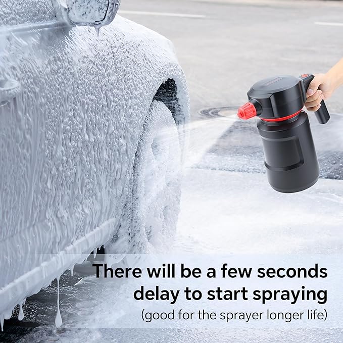 Electric Foam Sprayer - 2L Car Wash Sprayer with USB Rechargeable Battery, Cordless, Portable, Black