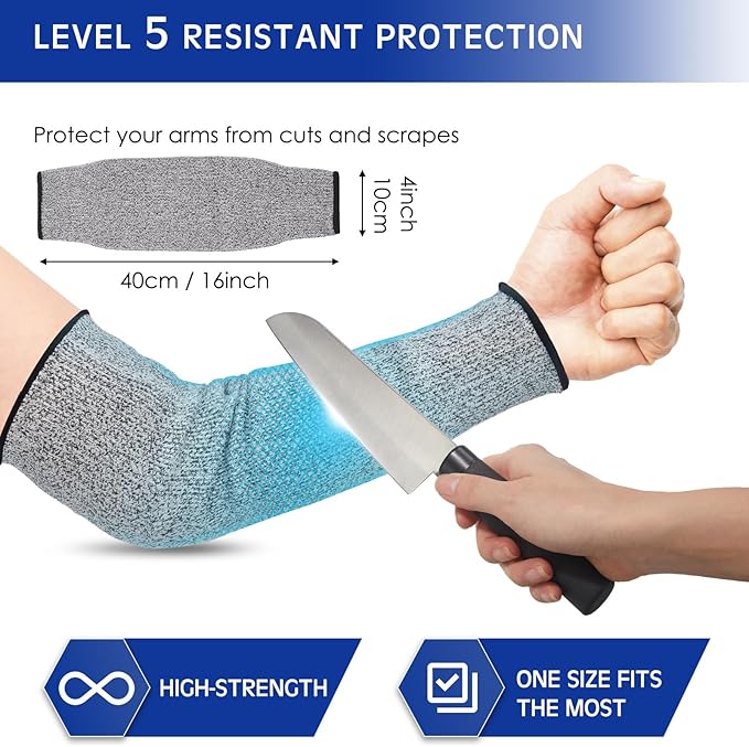 Geyoga 2 Pairs Arm Sleeves Guards Arm Protectors for Thin Skin and Bruising Protective Cut Resistant Sleeves for Men Women(Large,Hppe,Gray)