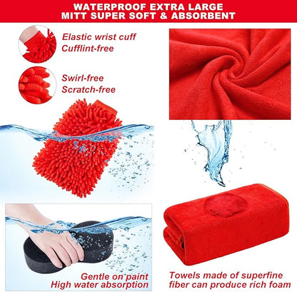 GPUSFAK 39Pcs Car Wash Cleaning Kit with Foam Gun Sprayer Detailing Brushes Collapsible Bucket Windshield Cleaning Tool Tire Brush Towels Complete Interior Exterior Detailing Set for Car
