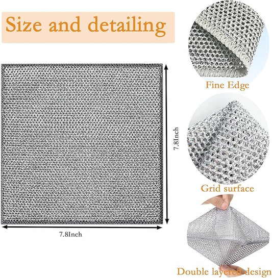 xingjieyun 10PCS Double Wet and Dry Wire Dishcloth, Stainless Steel Scrubber, Multi-Purpose Wire Miracle Cleaning Cloths, Non-Scratch, for Powerful Cleaning of Cookware and More.(10PCS)