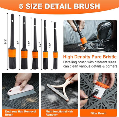 Car Cleaning Kit 19Pcs, Car Interior Detailing Kit with 12000PA High Power Handheld 12V Corded Vacuum, Detailing Brush Set, Cleaning Gel, Complete Car Wash Kit with Storage Bag for Men & Women