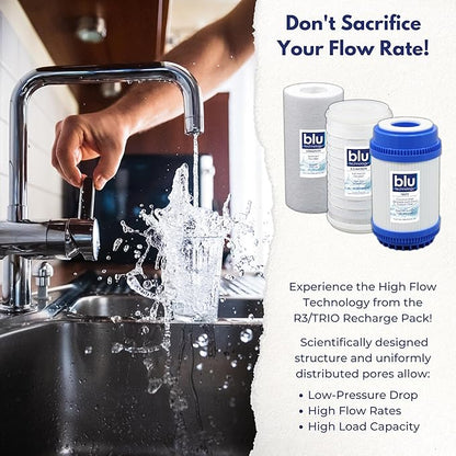 GoBluTech Trio RV Water Filter Recharge Pack for R3 & AR3-2.5” x 5” for RV Water Filter System, 0.2 Micron High Flow, Granular Activated Carbon “Tasty”, and Sediment “Longevity” - US Veteran Owned