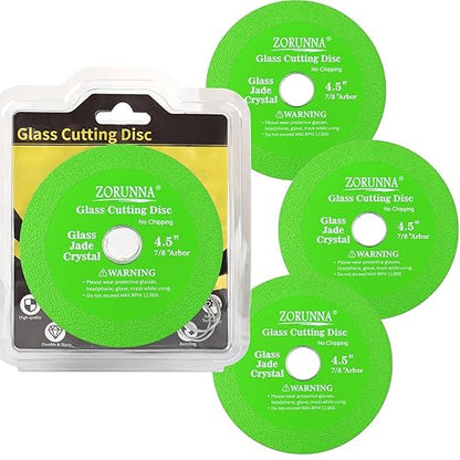 ZORUNNA Glass Cutting Disc for 4-1/2" Angle Grinder, 3 Pack Glass Cutter Blade, Green Diamond Cutting Blade Disc 7/8" (Model 115/125) for Grinding Ceramic, Tile, Wine Bottles, Jade, Crystal.