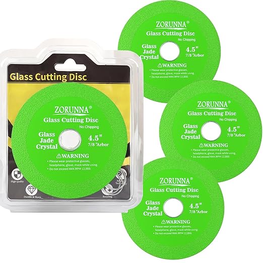 ZORUNNA Glass Cutting Disc for 4-1/2" Angle Grinder, 3 Pack Glass Cutter Blade, Green Diamond Cutting Blade Disc 7/8" (Model 115/125) for Grinding Ceramic, Tile, Wine Bottles, Jade, Crystal.