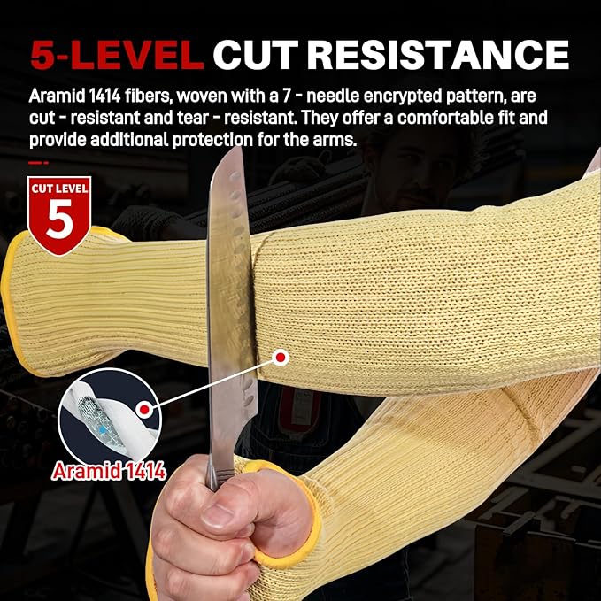 GOL-SIV Cut Resistant Sleeves With Thumb Hole,Thin Skin Arm Protection Sleeves And Bruising, Kevlar Sleeves,For Gardening, Welding, Kitchen,For Women, Men, Elderly(Yellow, 11.8 in)