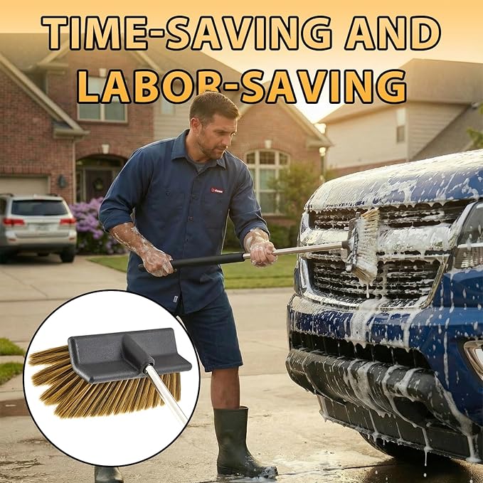 Boar's Hair Car Wash Brush 10 in Synthetic Bristles Safely Lifts Dirt Premium Curved Bristles Soft, Scratch-Free Cleaning Durable & Versatile for Cars, Trucks & Rvs
