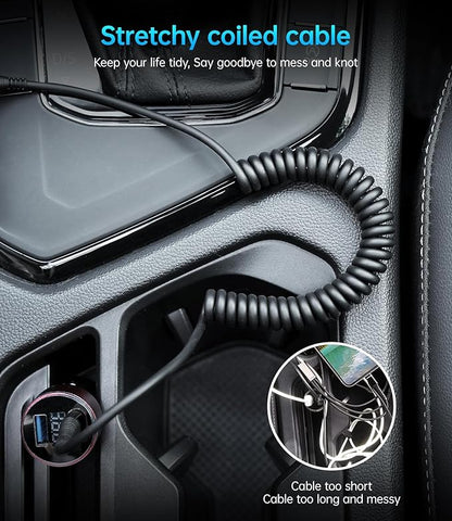 USB C to C Cable for Car 3FT&5FT, Coiled USB C Fast Charging Cable for iPhone 16 Short USB Type C Cable for iPhone 17/16/15/Pro Max/Plus/Samsung Galaxy S23, Compatible All Type C Devices-Black