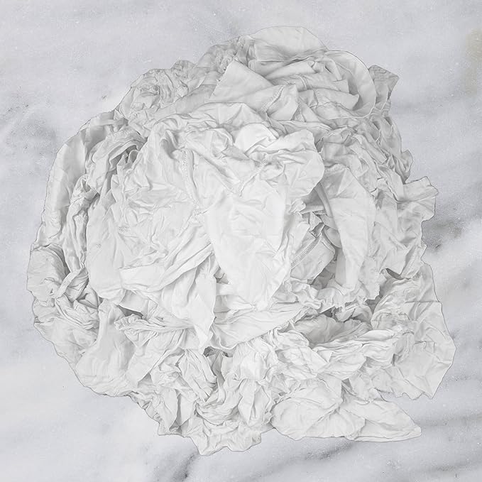 Recycled White T-Shirt Cleaning Rags (50.0 lbs. Box) – Shop Rags Bulk for Oil, Stain, Grease, Paint, and Auto Cleaning, Multipurpose