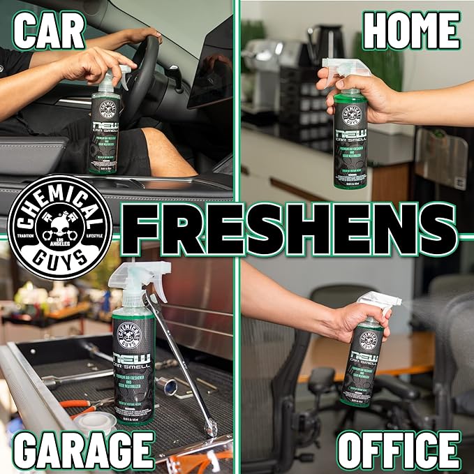 Chemical Guys New Car Smell Premium Air Freshener & Odor Eliminator - Fresh Interior Scent Spray for Cars, Trucks, SUVs, RVs, and More - Use in Home, Office, or Garage - 32 oz