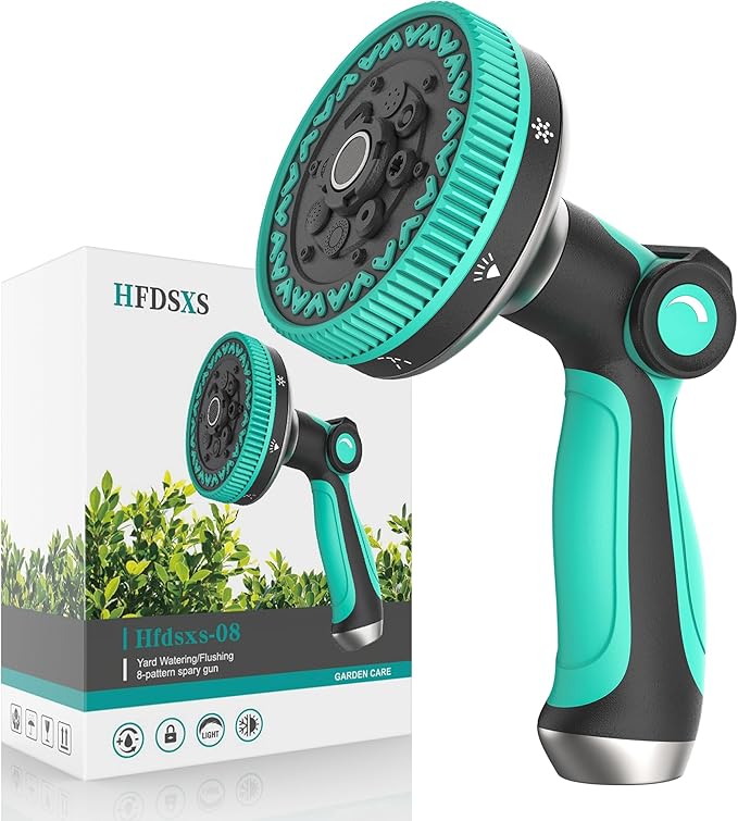 Garden Hose Nozzle, Heavy Duty Water Hose Sprayer Nozzle with 3.5" Ultra-Wide Spray, 8 Adjustable Modes - Ergonomic Thumb Control, Anti-Slip Grip for Watering, Cleaning, Pets, Car Washing