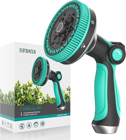 Garden Hose Nozzle, Heavy Duty Water Hose Sprayer Nozzle with 3.5" Ultra-Wide Spray, 8 Adjustable Modes - Ergonomic Thumb Control, Anti-Slip Grip for Watering, Cleaning, Pets, Car Washing