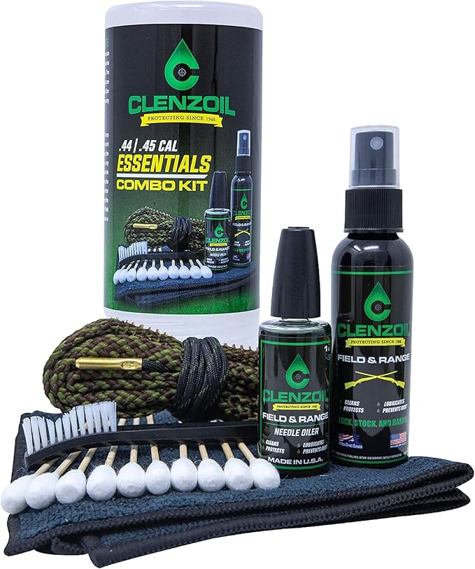 CLENZOIL Field & Range Pistol & Rifle Essentials Gun Cleaning Kit | CLP Spray & Oiler with Bore Cleaner | Clean, Lubricate & Protect | Nylon Brush, Bore Swabs & Microfiber