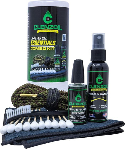 CLENZOIL Field & Range Pistol & Rifle Essentials Gun Cleaning Kit | CLP Spray & Oiler with Bore Cleaner | Clean, Lubricate & Protect | Nylon Brush, Bore Swabs & Microfiber