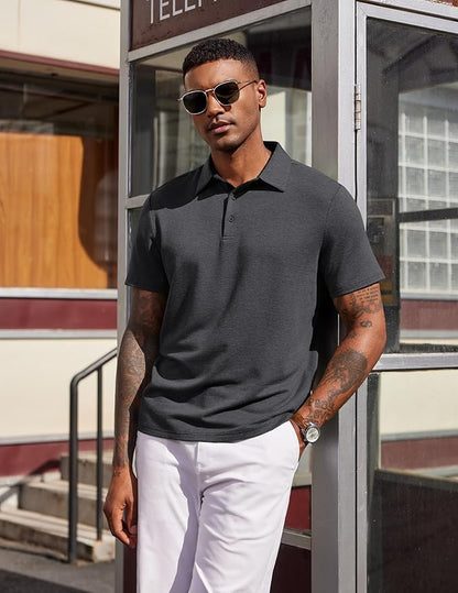 COOFANDY Mens Polo Shirts Short Sleeve Casual Summer Polo Tee Classic Collared Golf Stylish Tops