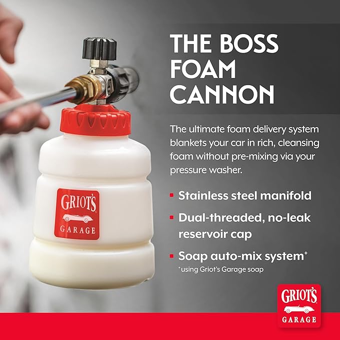Griot’s Garage The BOSS Foam Cannon, Pressure Washer Foam Gun, Adjustable Nozzle, Stainless Steel Internals, Auto-Mix Dilution with Griot’s Soaps, BF302