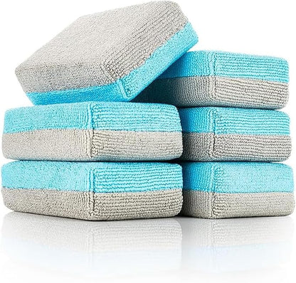 The Rag Company - Ultra No Soak Coating Applicator - Ultra Blue and Ice Grey - 6 Pack - 3 Inch by 5 Inch Applicator Sponge