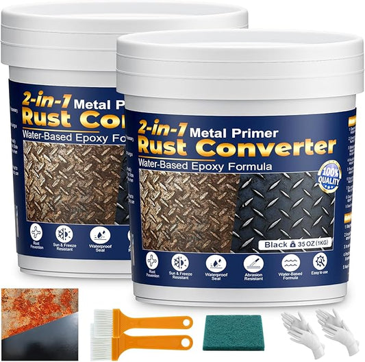 Black Rust Converter for Metal, 2-in-1 Rust Inhibitor Paint & Metal Primer Water-Based Rust Remover for Cars, Trailers, Fences, Industrial Tools, Long-Lasting Barrier 70oz