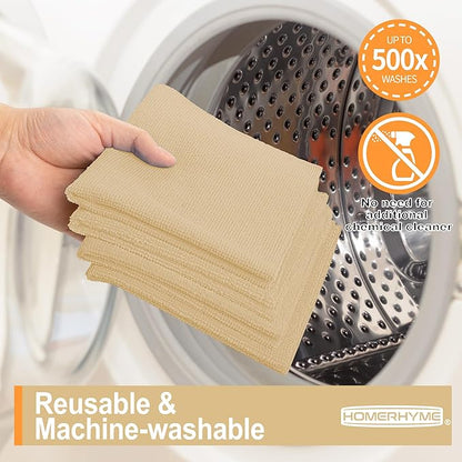 HOMERHYME Microfiber Cleaning Cloth, 12 Pack Biege Cleaning Rags,12" X 11" Lint Free Dish Towels Wash Cloths, Reusable Microfiber Towels for Home and Kitchen Bathroom Apartment Cleaning Supplies