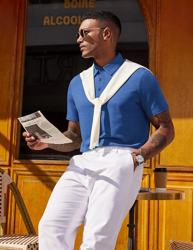 COOFANDY Mens Polo Shirts Short Sleeve Casual Summer Polo Tee Classic Collared Golf Stylish Tops