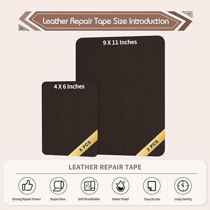 KING MOUNTAIN Leather Repair Patch,2 Packs 9 x 11 Inches self Adhesive Leather Repair Tape for Damaged Leather Furniture, Sofa Seating,Car Seats, Leather Goods(Dark Brown)