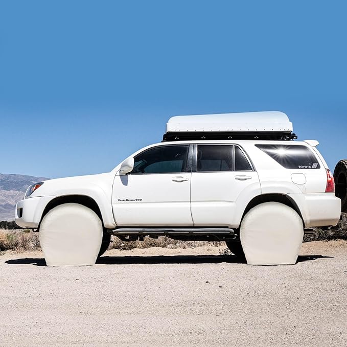 Explore Land Tire Covers 4 Pack - Tough Wheel Protector for Truck, SUV, Trailer, Camper, RV Universal Fits Tire Diameters 39''-42'', White
